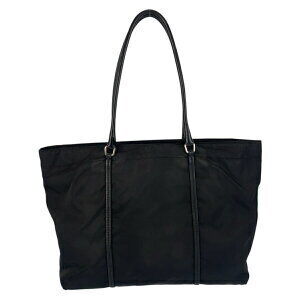 Prada logo shoulder plate triangular tote leather black bag Tessuto nylon